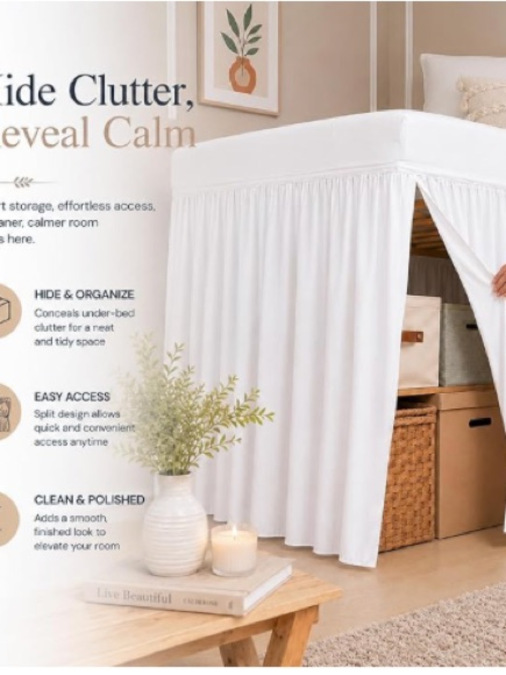 NWT Twn XL 32” Dorm Bed Skirt - White Microfiber - Picture 2 of 4